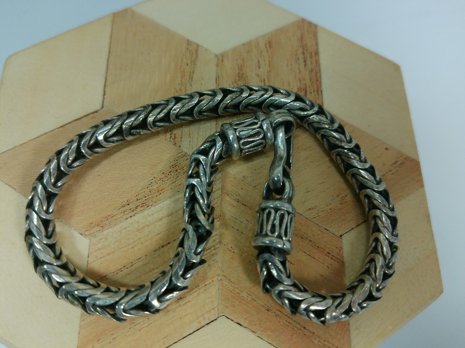 Vtg Foxtail Wheat Braid Sterling Silver 4.6mm Wide Spiga Hook End Bracelet 8.5″