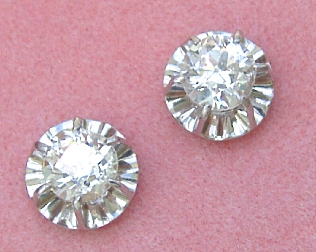 ANTIQUE 1.20ctw MINE DIAMOND 8 mm BALLERINA SETTING PLATINUM STUD EARRINGS 1930