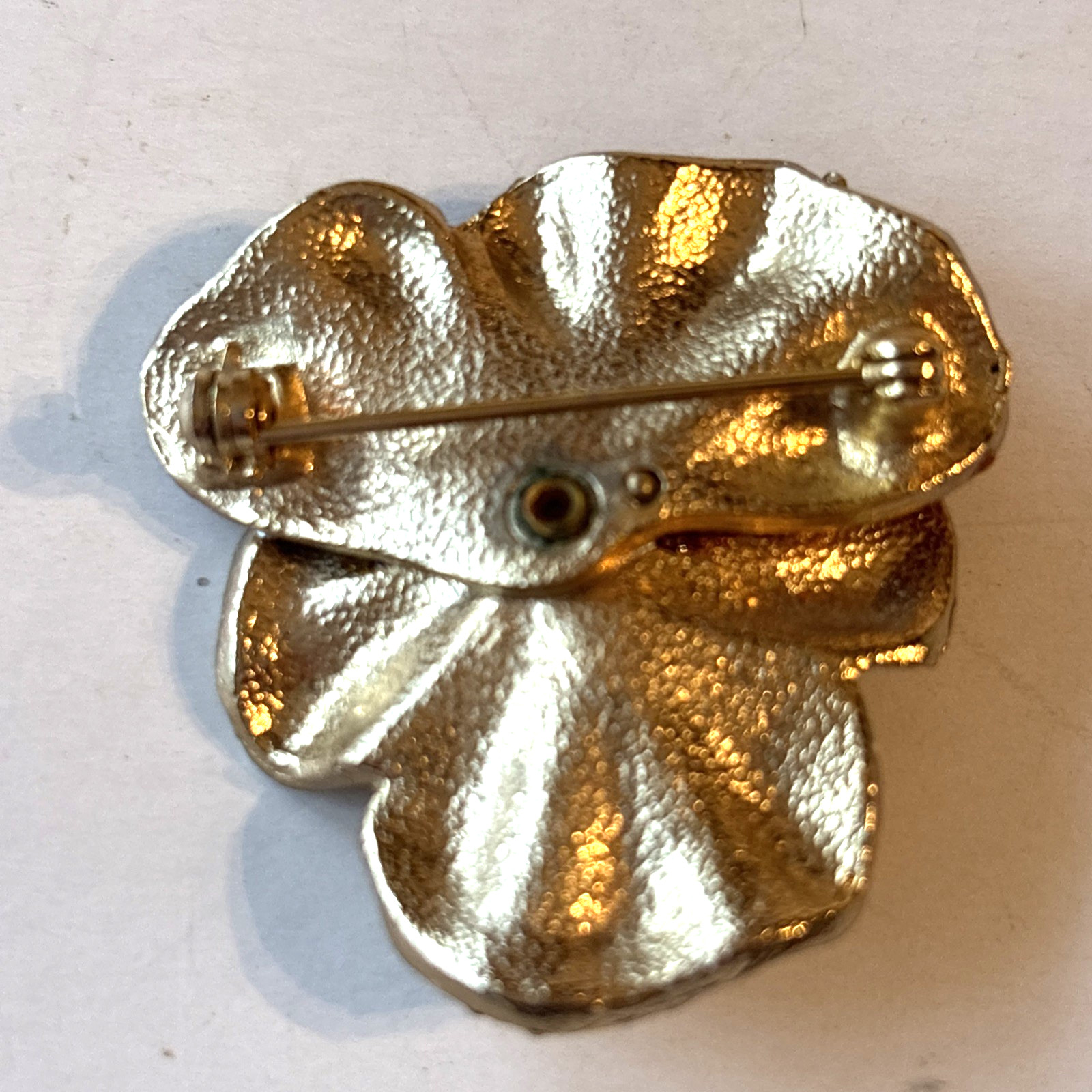 VTG Enamel Pansy Brooch Rhinestones Faux Pearl Spring Yellow Gold Tone Read