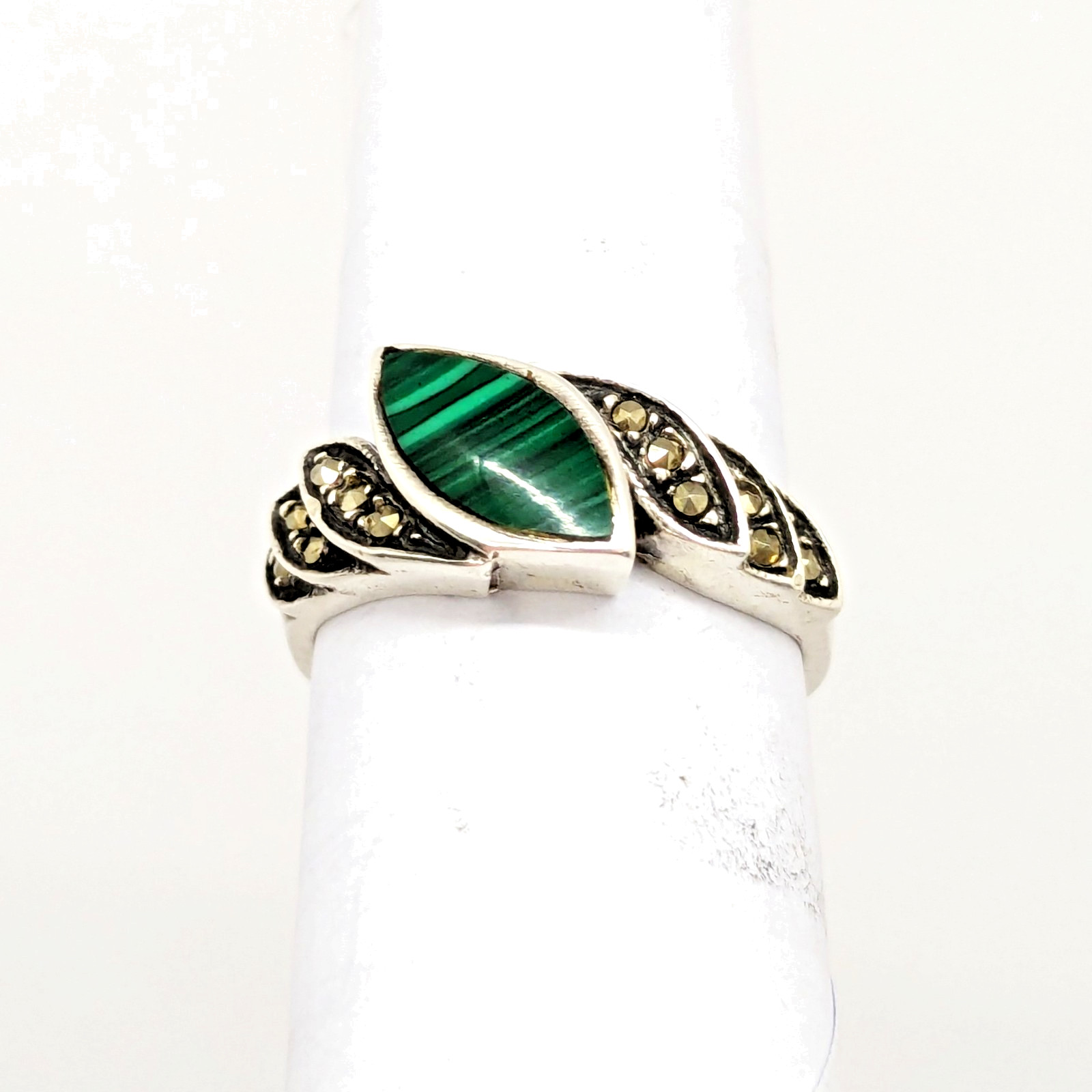 Vintage Elegant RING Silver 925 with Malachite stone -size: 7.25US (17.5mm)| #30