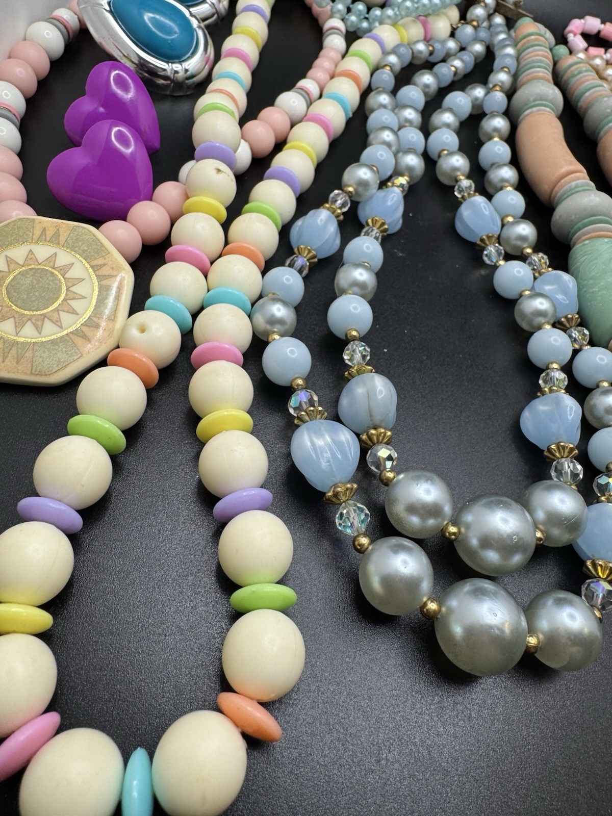 TITLE Vintage Chunky Beaded Necklace Lot Pastel Lucite Statement Jewelry 8 Pc