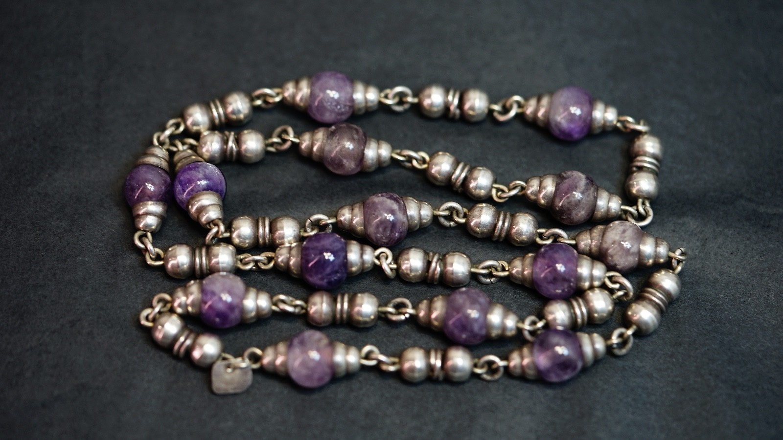 Vintage Mexico Sterling Silver Amethyst Beads Endless Beaded Necklace