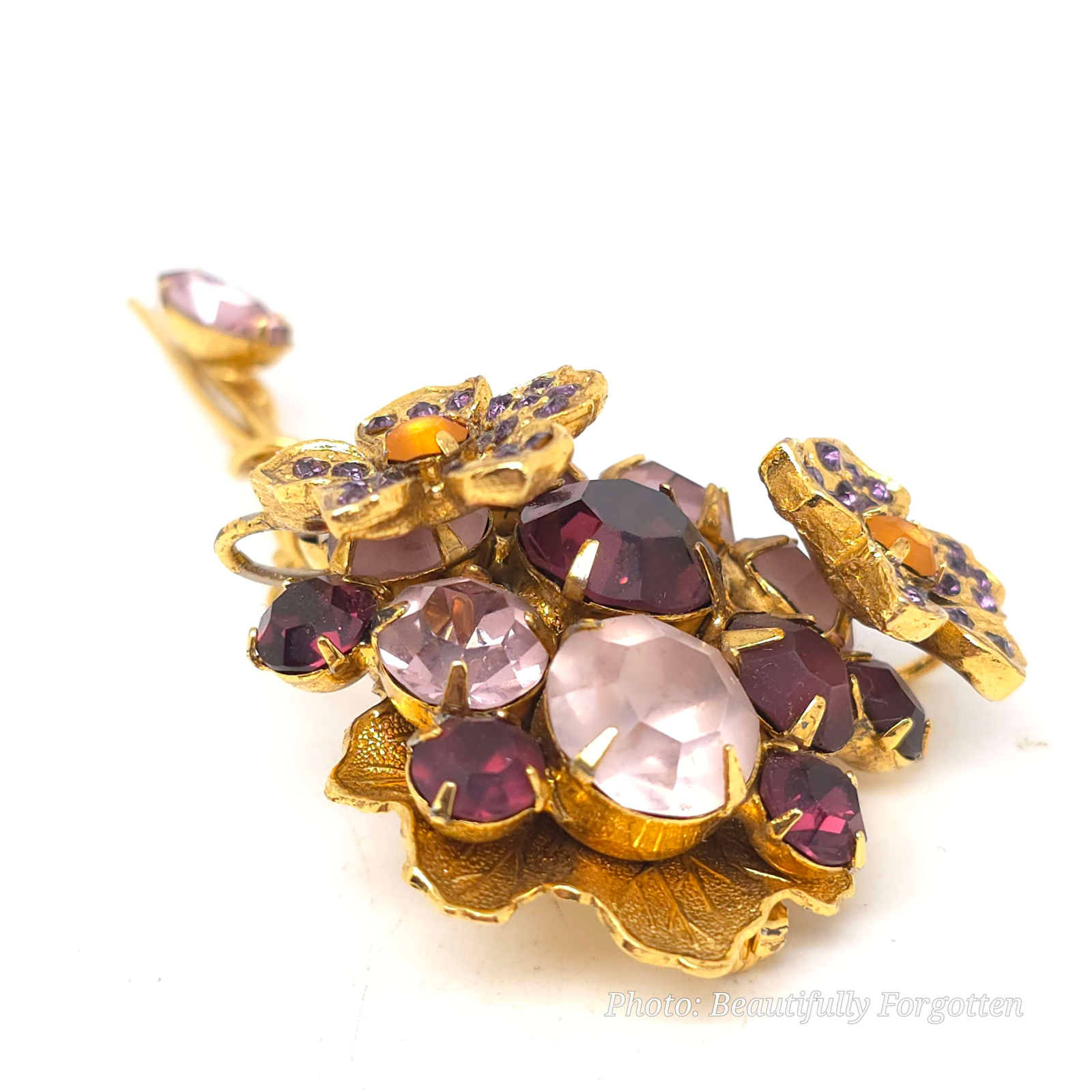 Signed RJ Graziano Purple Rhinestone Floral Bouquet Brooch