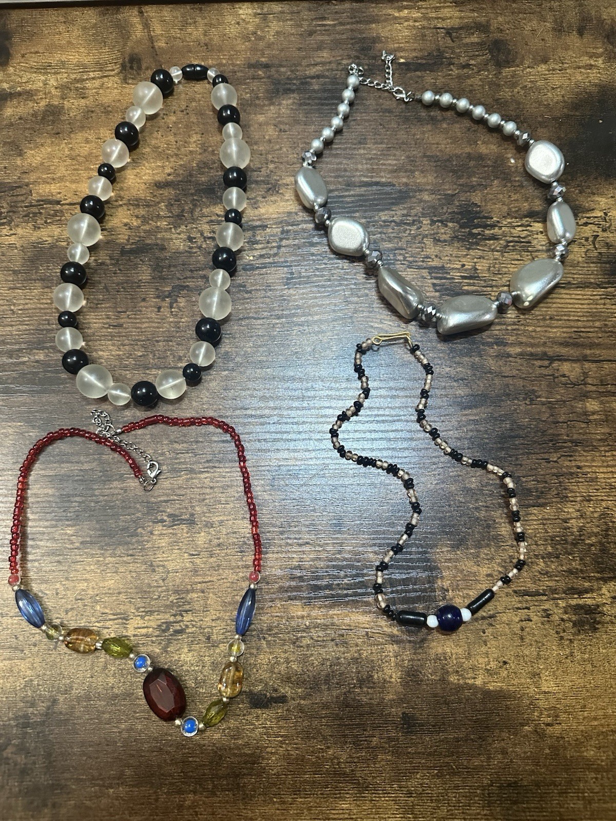 Vintage Beaded Necklace Lot 4 Glass Acrylic Statement Seed Bead Jewelry