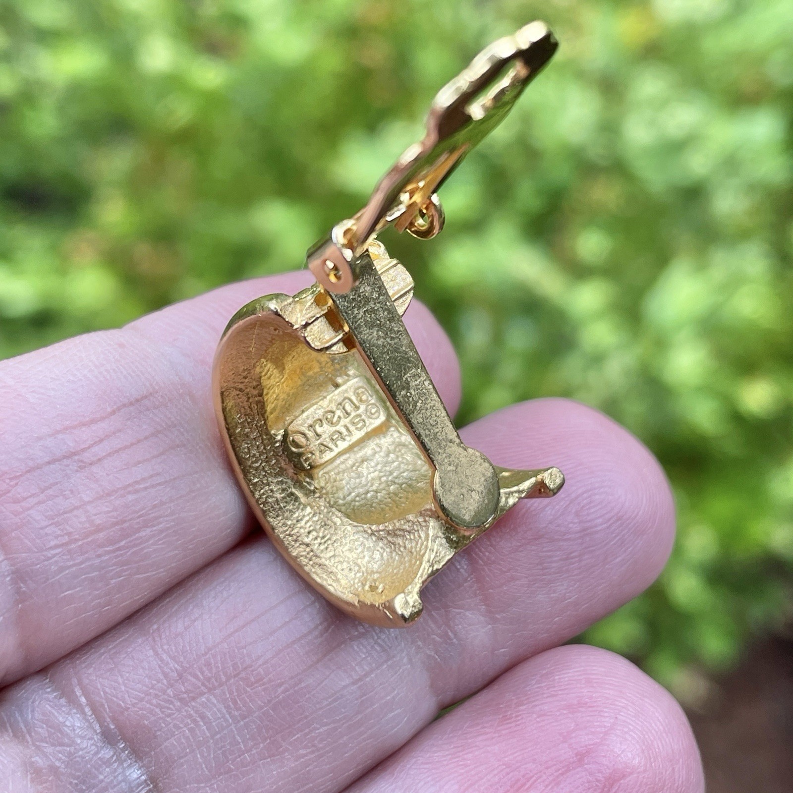 Vintage Orena Paris French Designer Runway Mogul Gold Tone Clip On Earrings