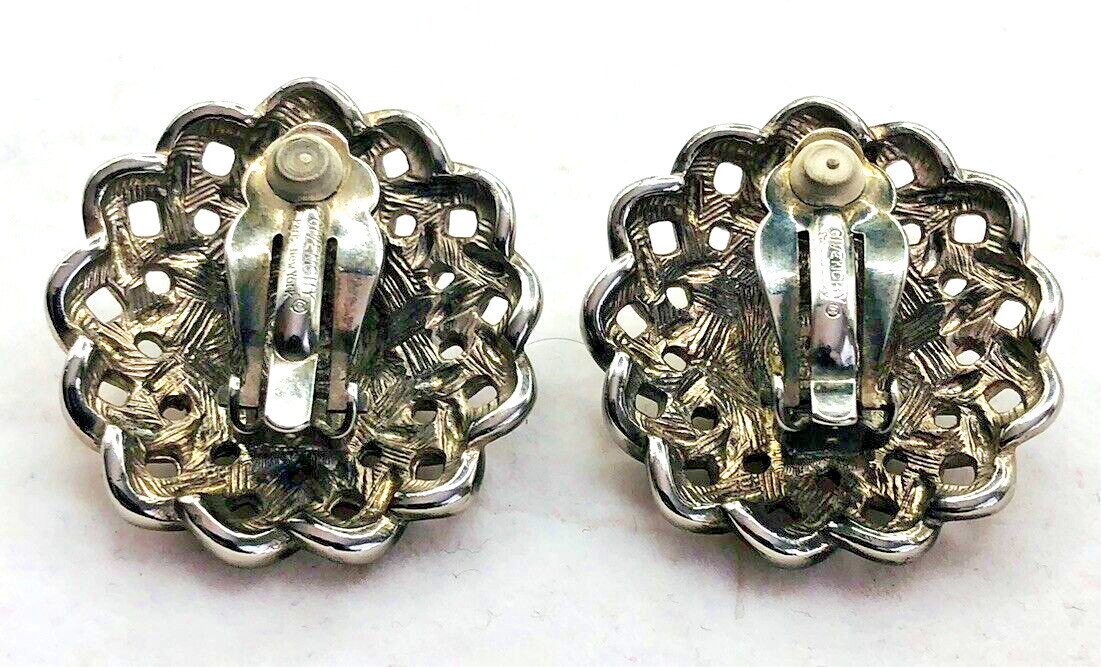 Vintage GIVENCHY Silver Tone Button Clip On Earrings Polished Round 1 1/4 In