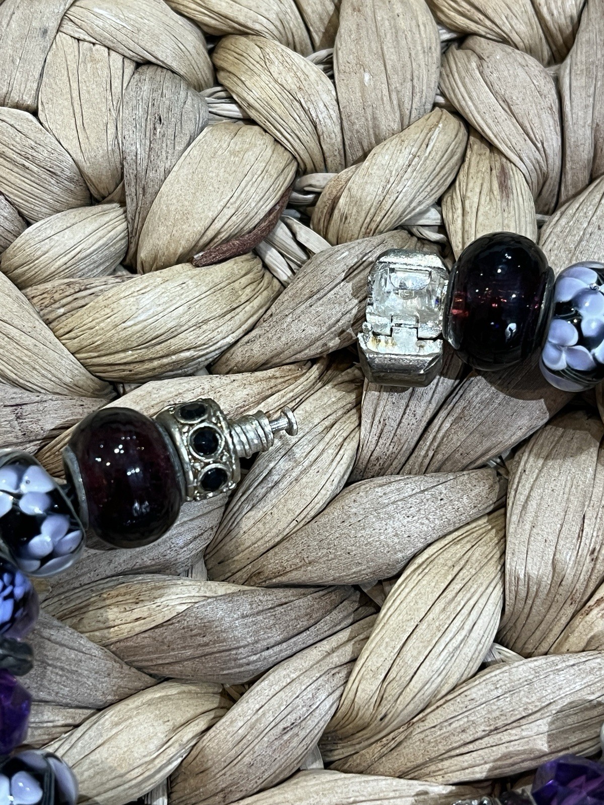 VTG Lampwork Art Glass Faceted Crystal Beaded Purple Beads Rare Artisan Foil