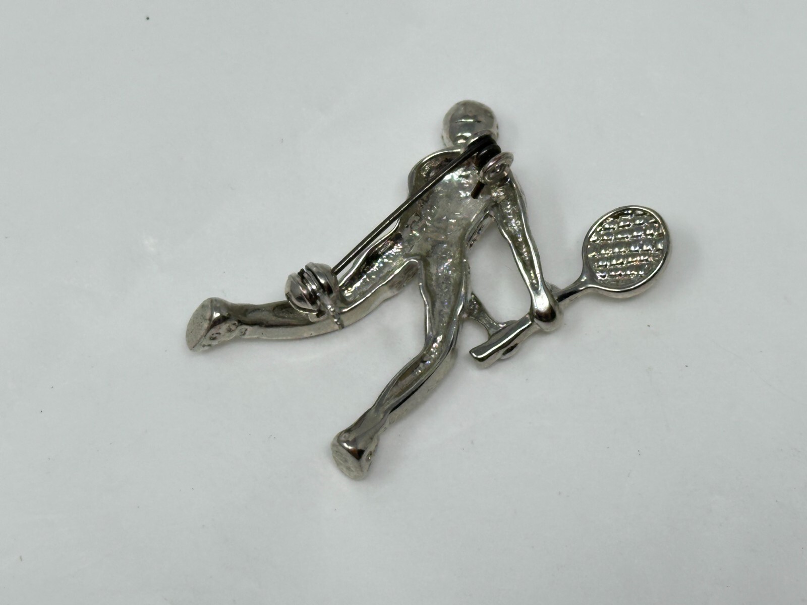 Vintage Silvertone Person Playing Tennis Brooch Pin