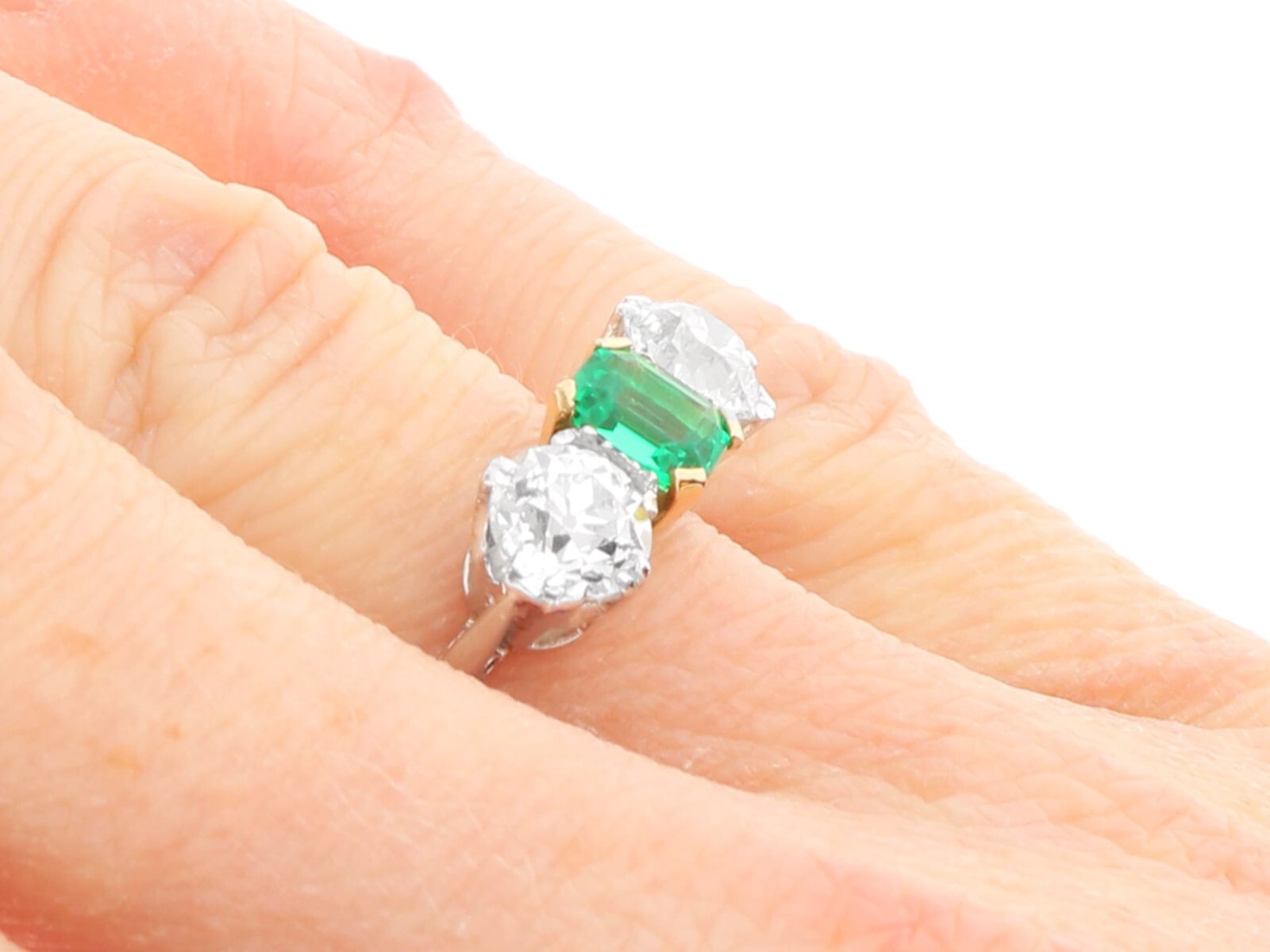 0.50Ct Colombian Emerald and 1.94Ct Diamond, Platinum Trilogy Ring Circa 1935