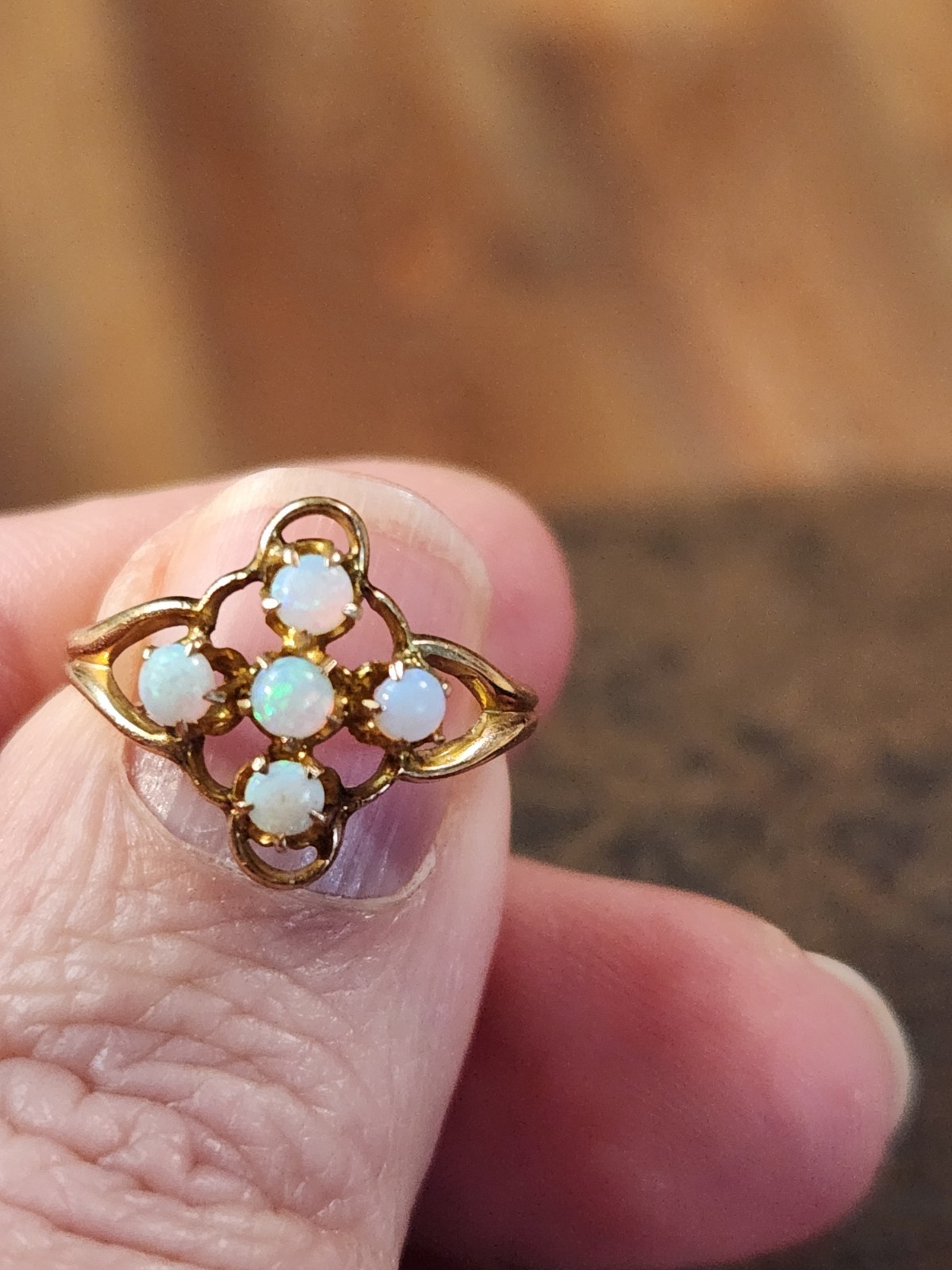 Antique 10k Yellow Gold Ostby Barton Opal Cross Ring Deco Sz 3.25 Pinky 1.22g