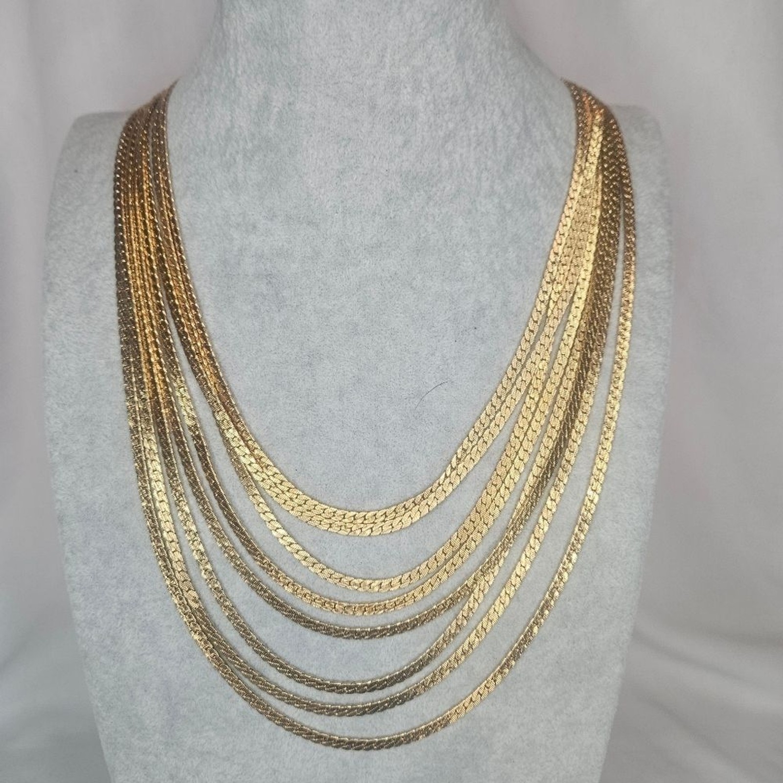 Vintage Monet Brushed Gold Tone 8 Strand Chain Necklace EUC 27″ – 34″ 60s-80s