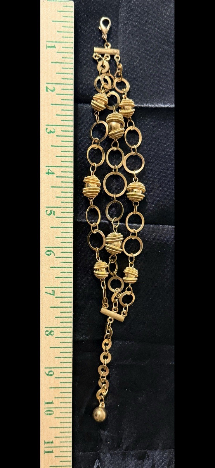 Vintage Gold Tone Multi Strand Statement Bracelet Coiled Wire Beads Ring Links