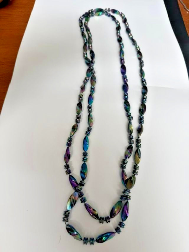 36″ Rainbow Iridescent Bead Necklace Long Costume Jewelry