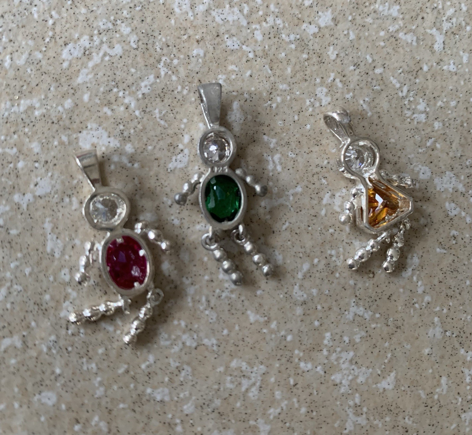 3 Vintage Sterling Silver 925 Jewelry Charms Pendants Birthstone Brats May July