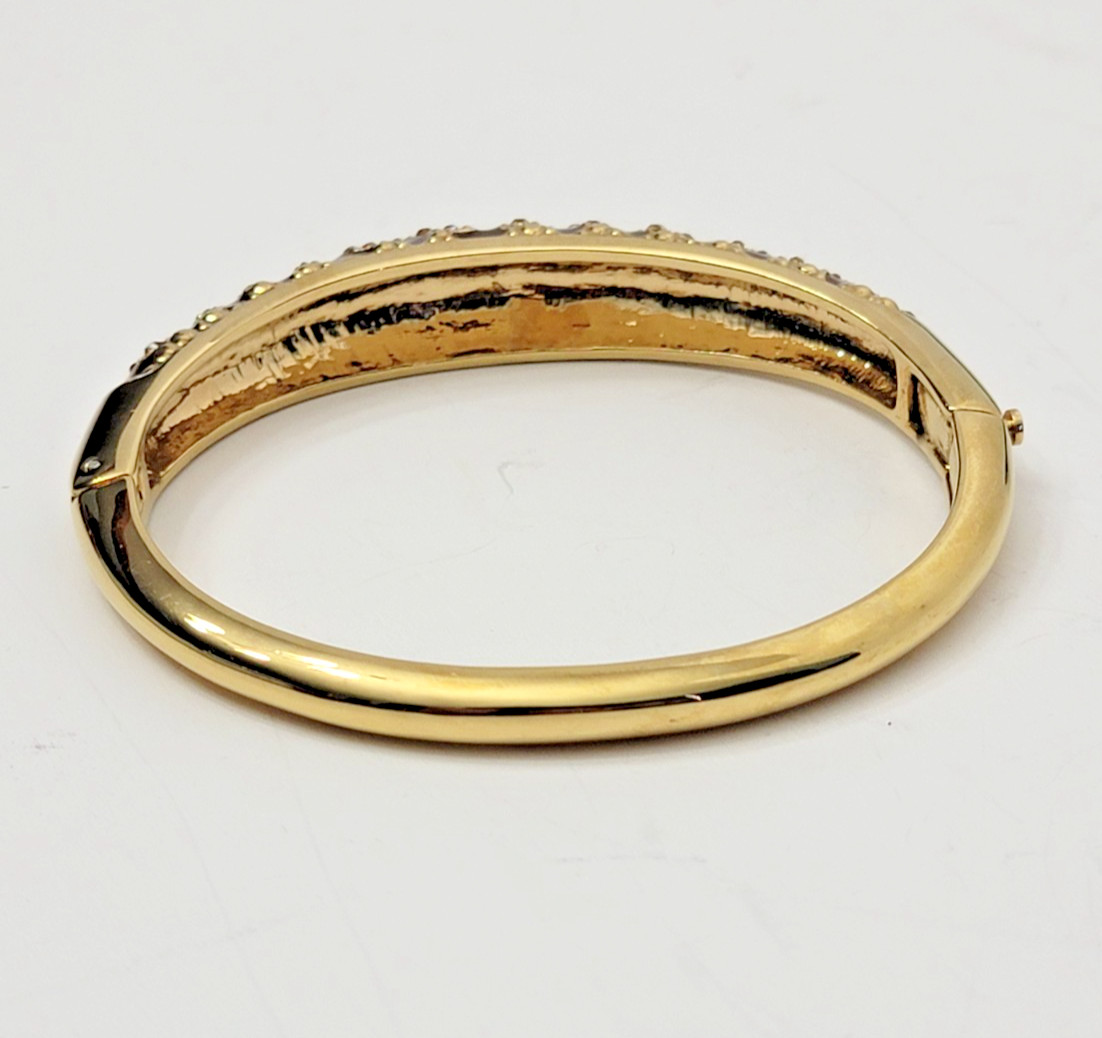 Bangle Bracelet Animal Print Enamel Gold Tone, Hinged Opening