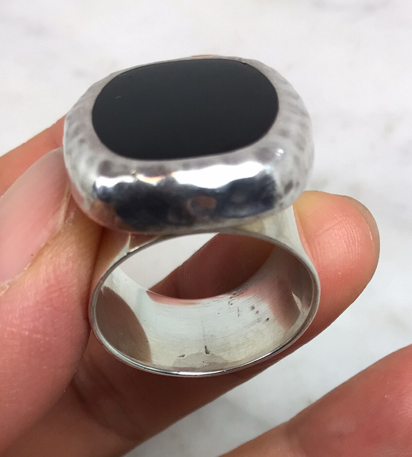 VTG ATI Large Sterling Silver Onyx Ring Size 8.25-8.5 Mexico 14.03 Grams
