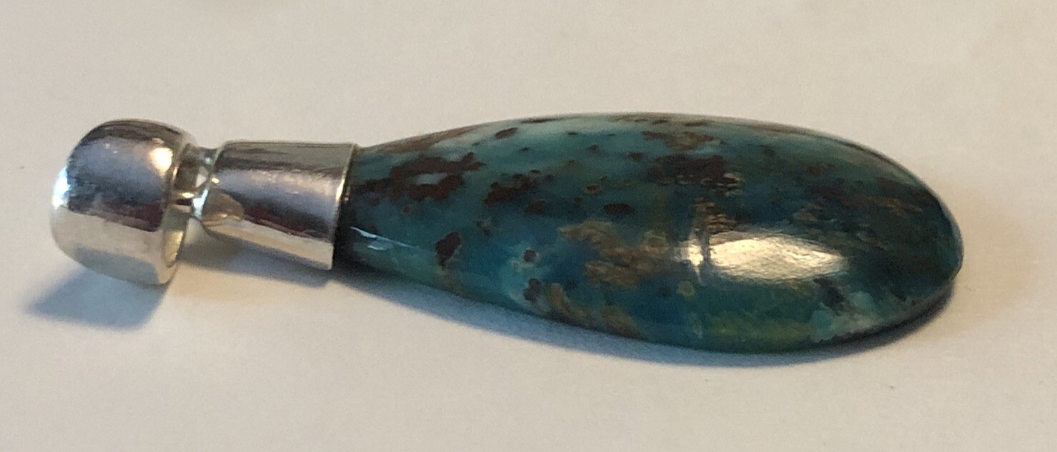 Vintage Sterling Silver Top Blue Tear Drop Natural Stone Pendant 1 3/4”