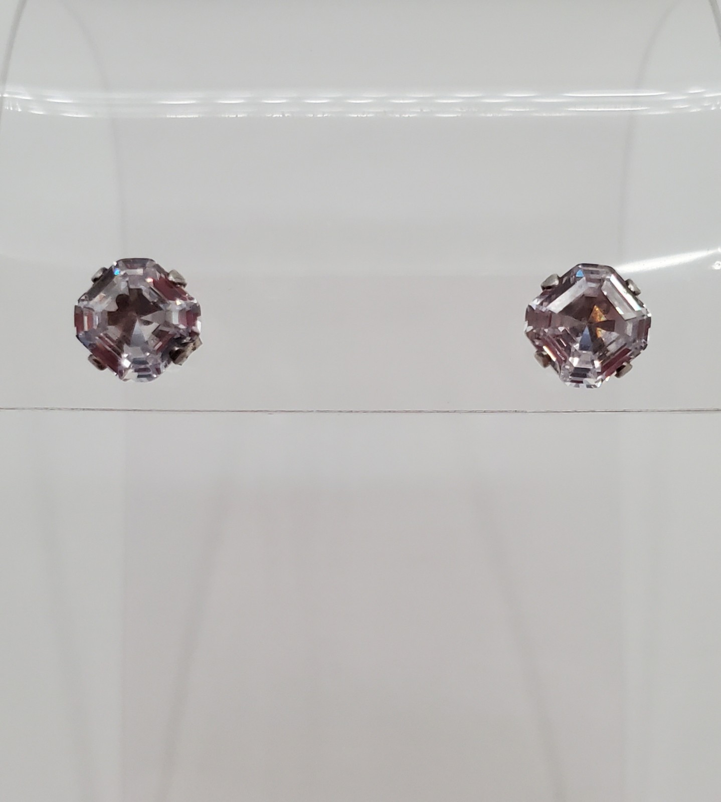 925 C Signed 5mm CZ Sterling Silver Square Faceted Cushion Cut Stud Estate Glam