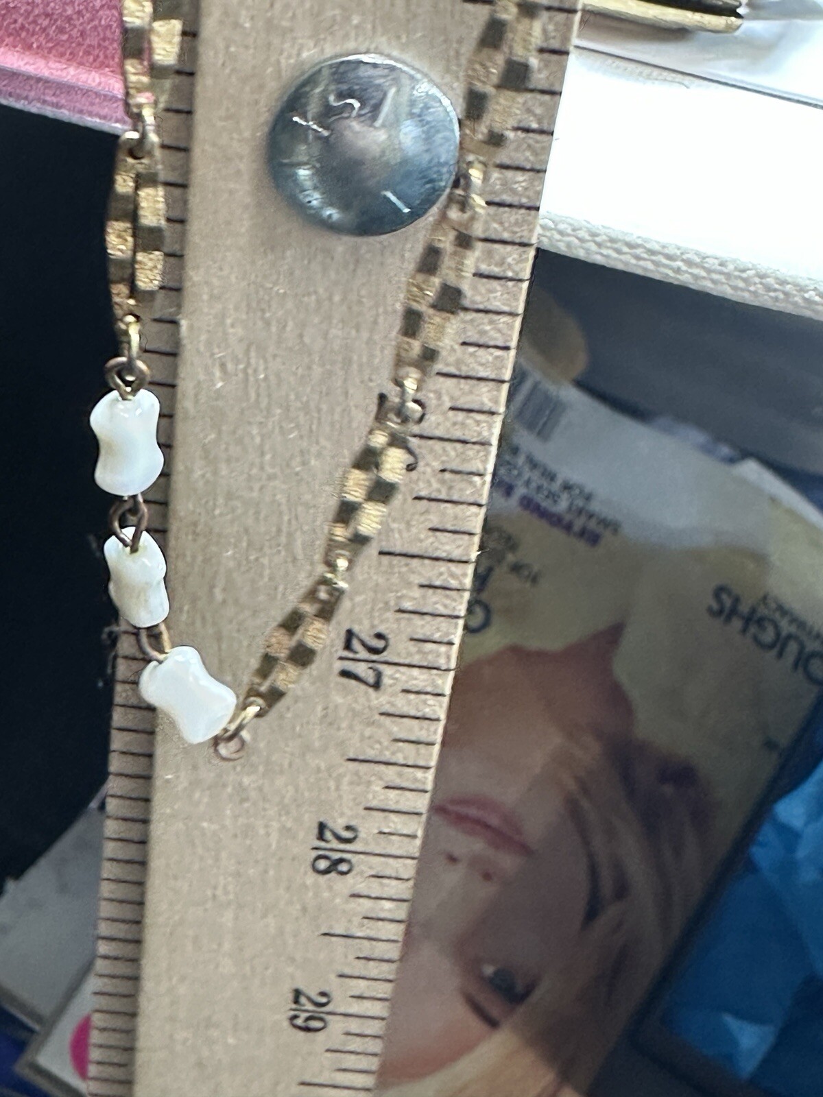 Vintage Necklace Chain White Glass Bead Teeth Station Bar Link 54 Inches