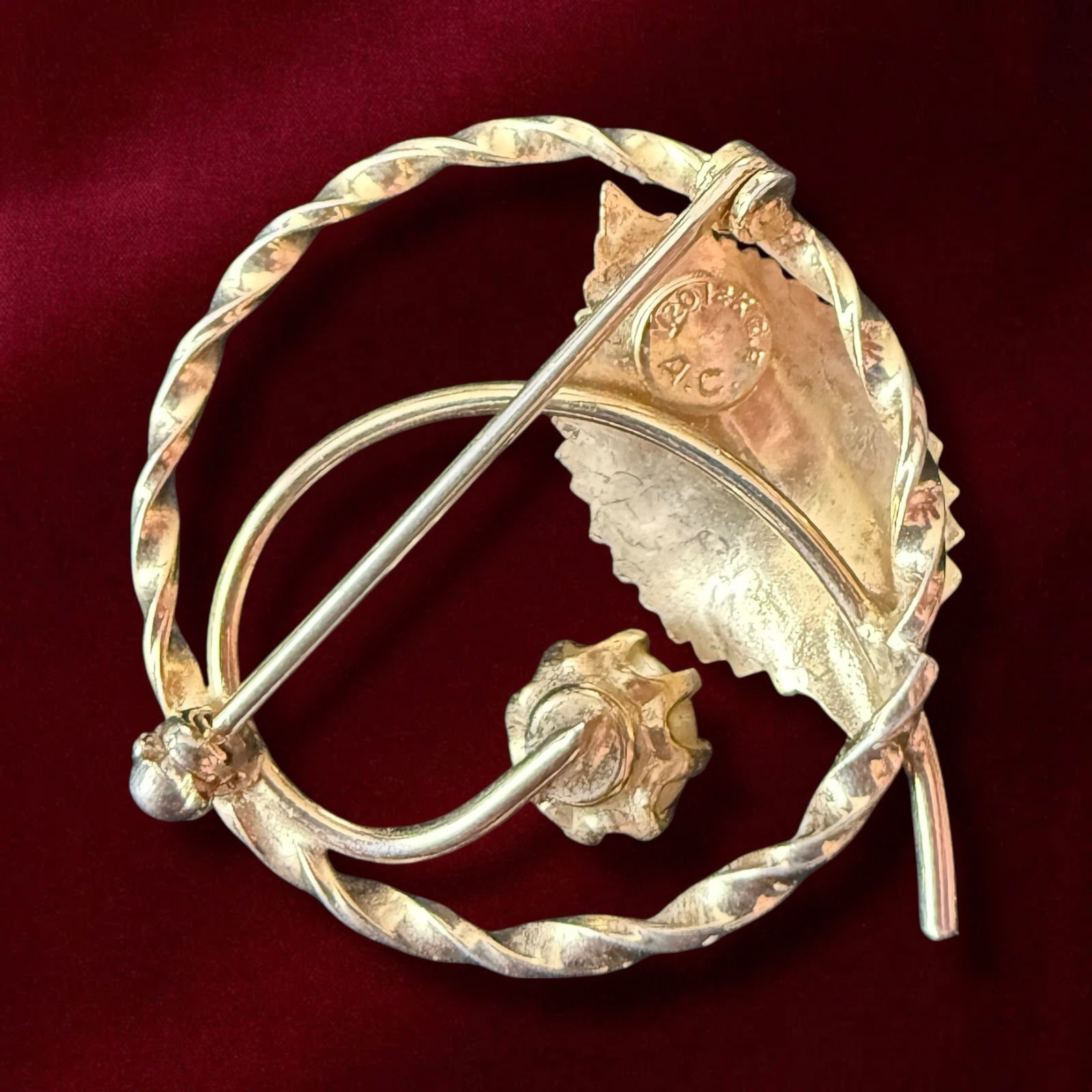Gold Filled Leaf Brooch Cultured Pearl Pin Mid Century 1950s 12K GF Signed AC