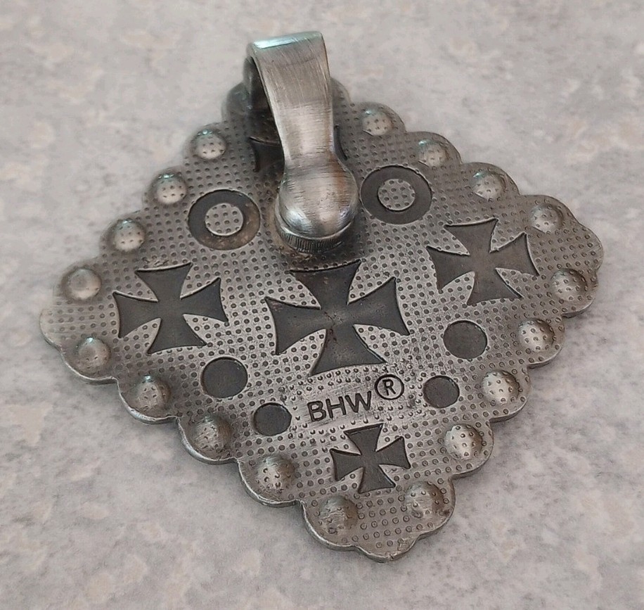 BHW Concho Rhinestone Silver Tone Western Cross Pendant 2.25″ & Magnetic Clasp