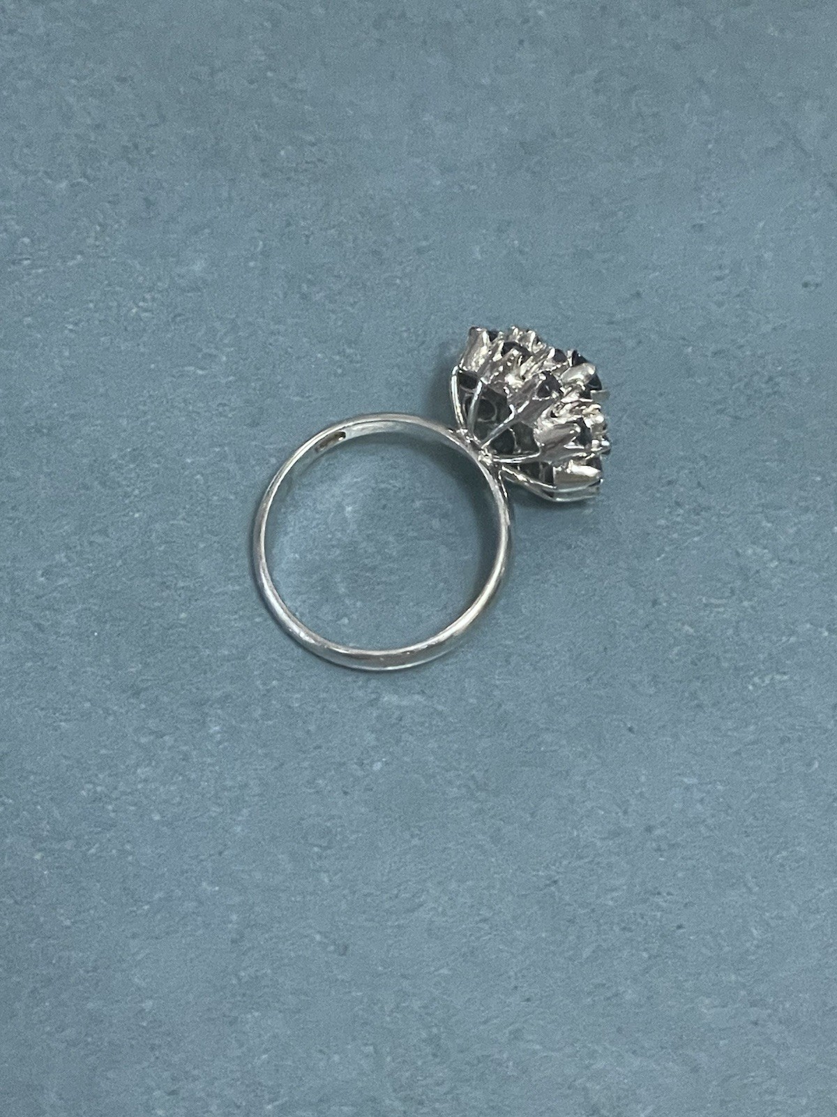 Ring Sterling Silver Sapphire Cluster/Dome Deep Blue Vintage Floral Size 7.25