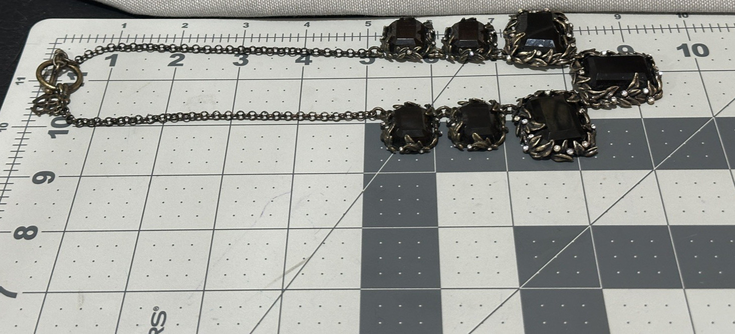 Talbots Dark Brown Acrylic Stone Statement Necklace Toggle Closure 18″
