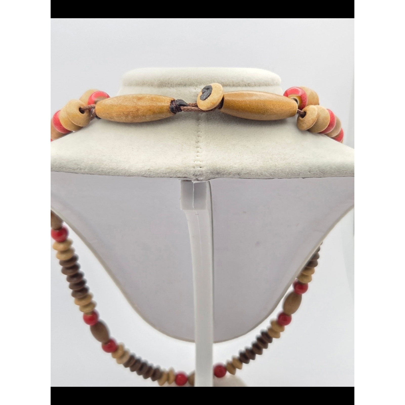 Vintage Multi-Strand Wood & Ceramic Bead Statement Necklace – 20” Boho