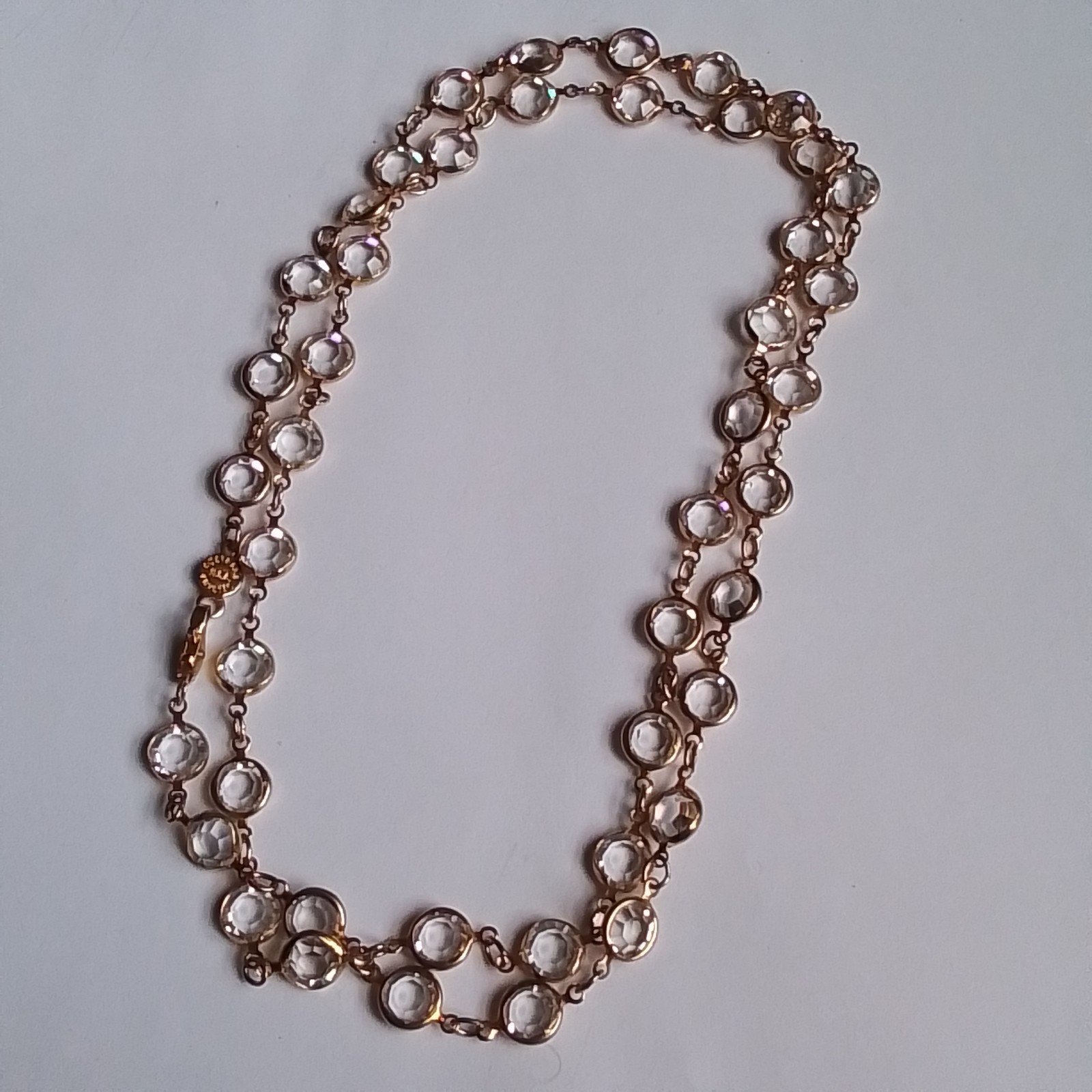 Austrian Crystal Necklace, USA, Clear, Goldtone Metal, 33″L, Lobster Clasp EUC