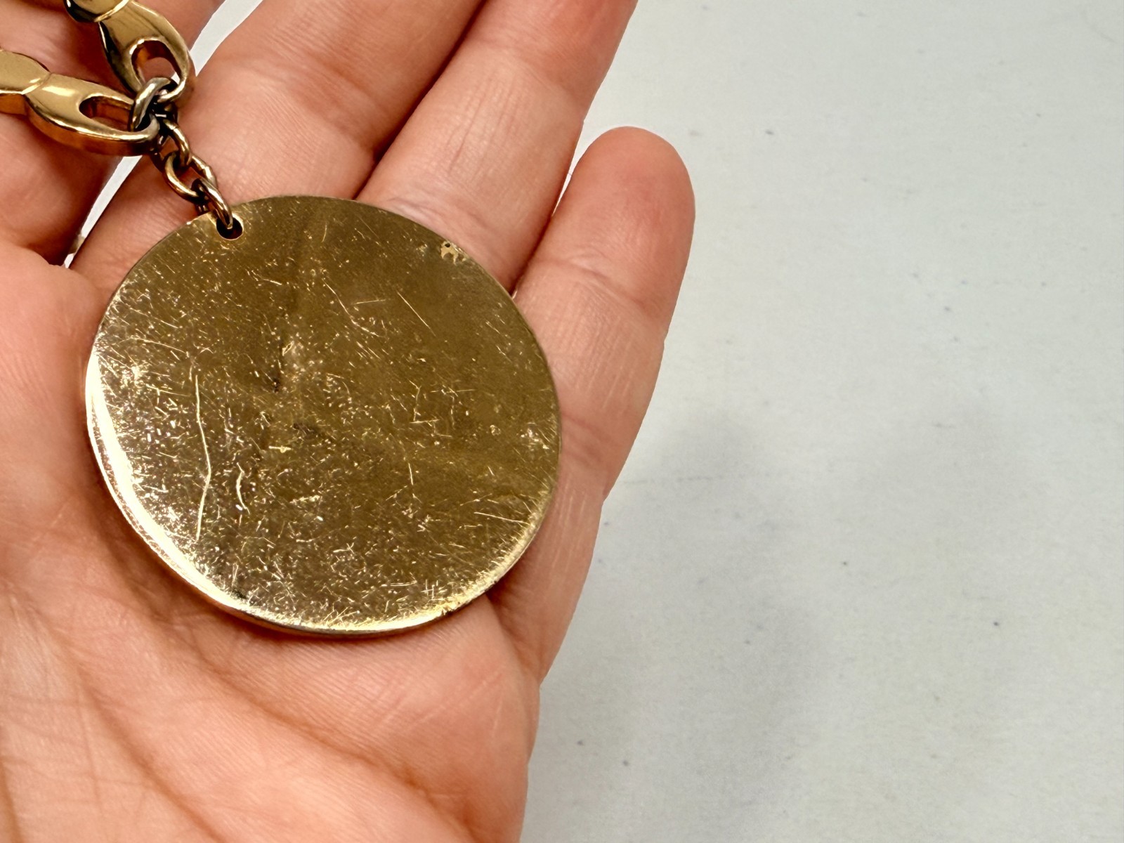 Vintage Signed Monet Round Pendant Necklace Gold Tone Choker 13-16 inch Chain