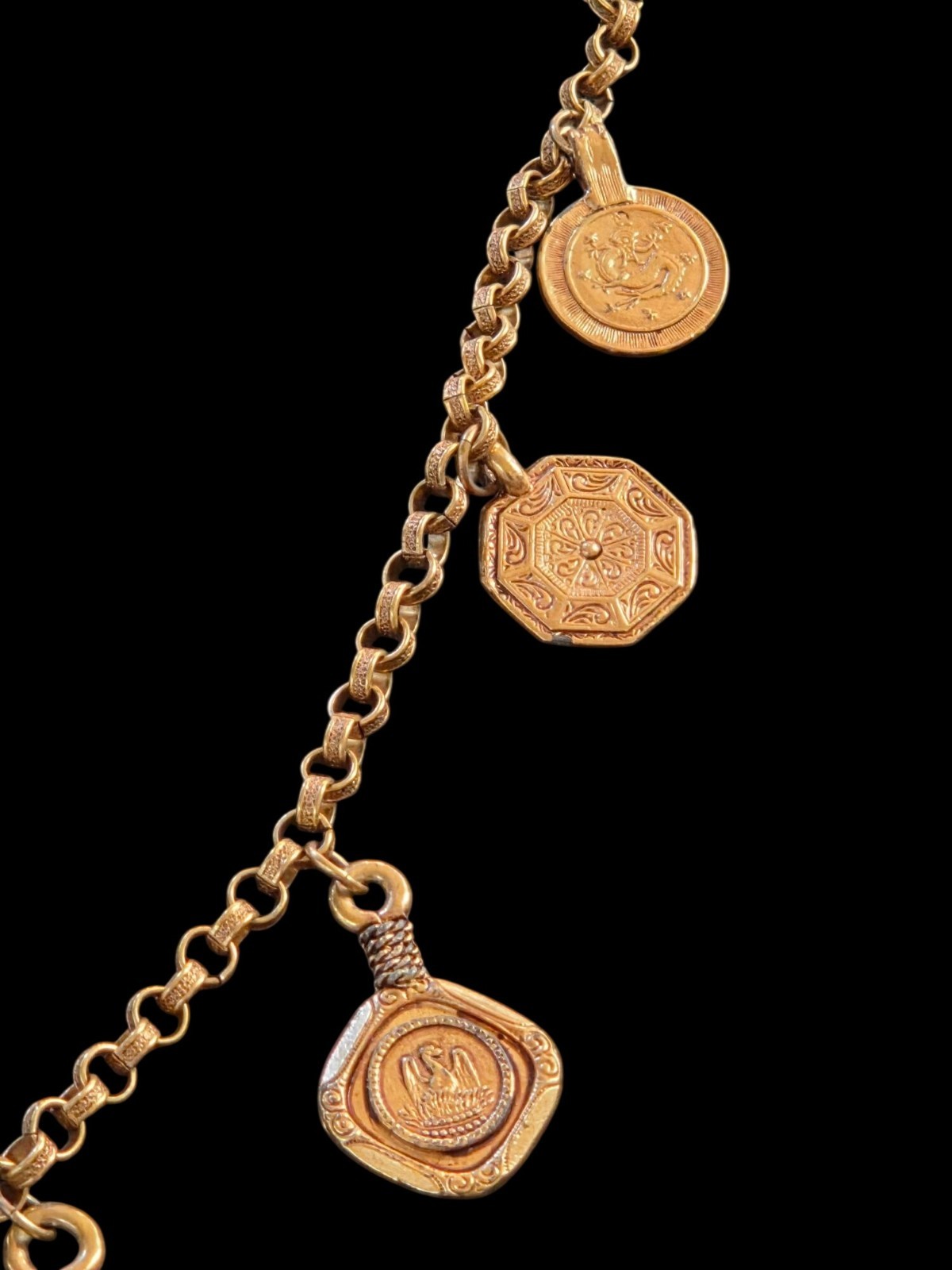 Vintage Statement Capri Greek Mythology Coin Pendants Rolo Chain Link Necklace