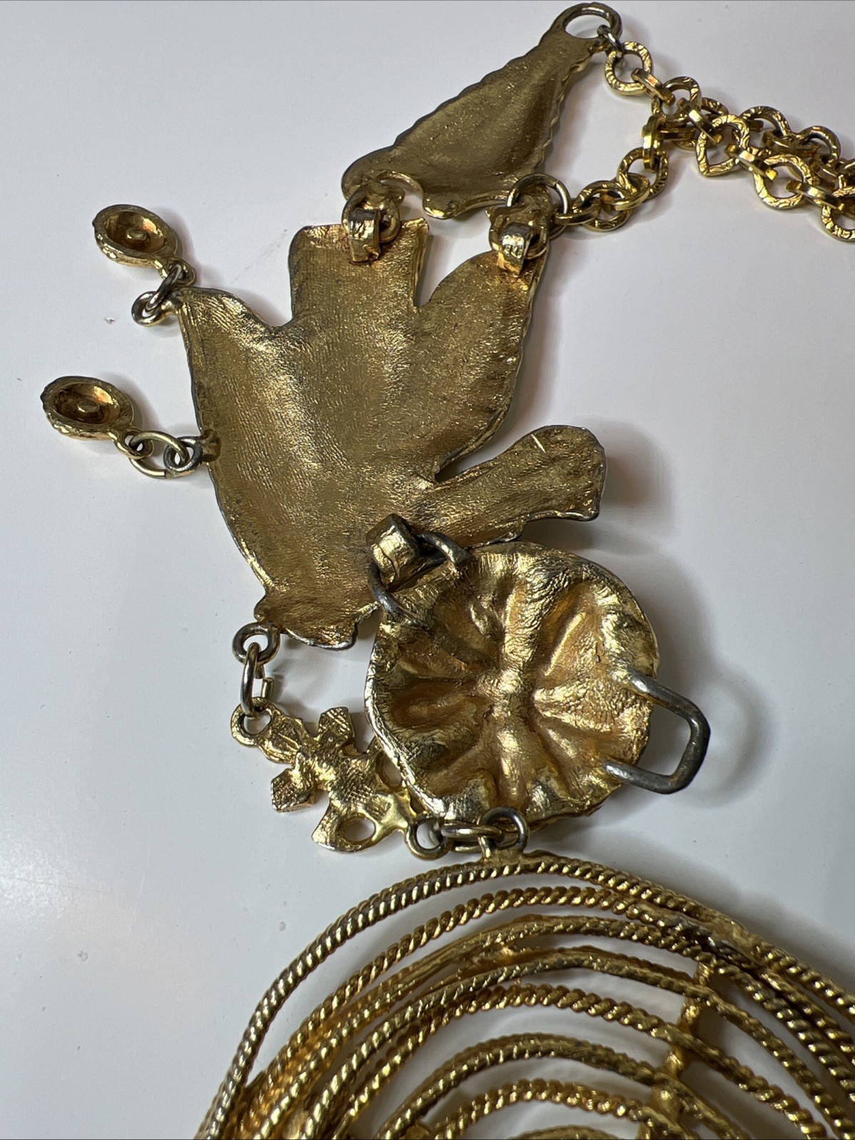 Vintage Cadoro Signed Gold Tone Bird Runway Statement Necklace Rare 16”