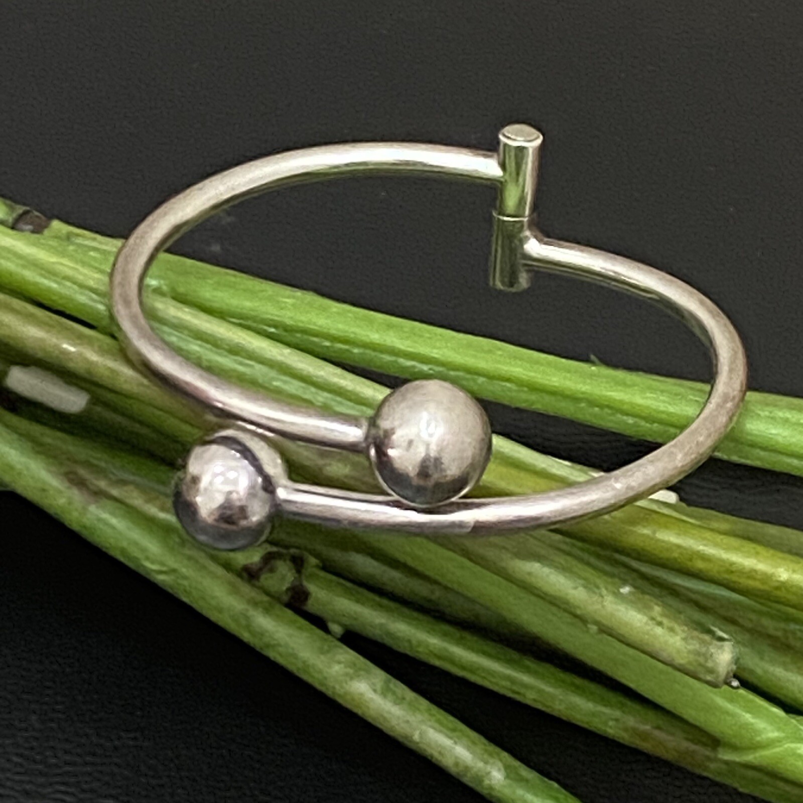 Vintage Mexican Silver 925 Orb Ball Hinge Adjustable Cuff Bangle Bracelet 14.8g
