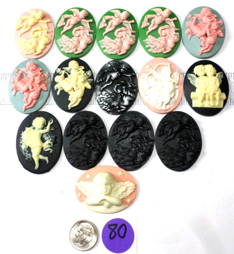 15 of 40x30mm Mixed Different Vintage Cherubs Oval Cameos Cabochons Lot