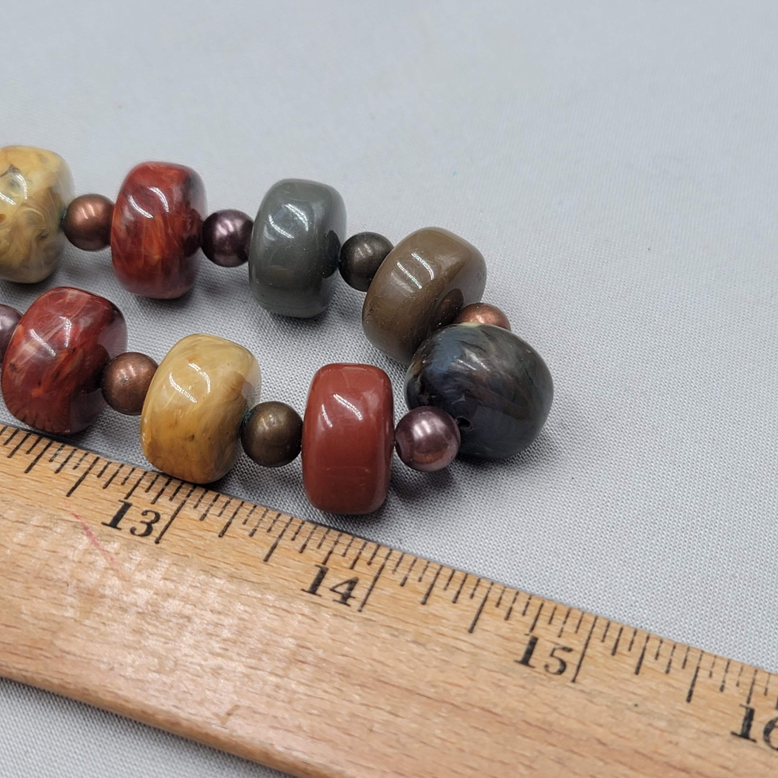 Vintage Fall Colors Acrylic Bead Necklace Estate Costume Jewelry 30″