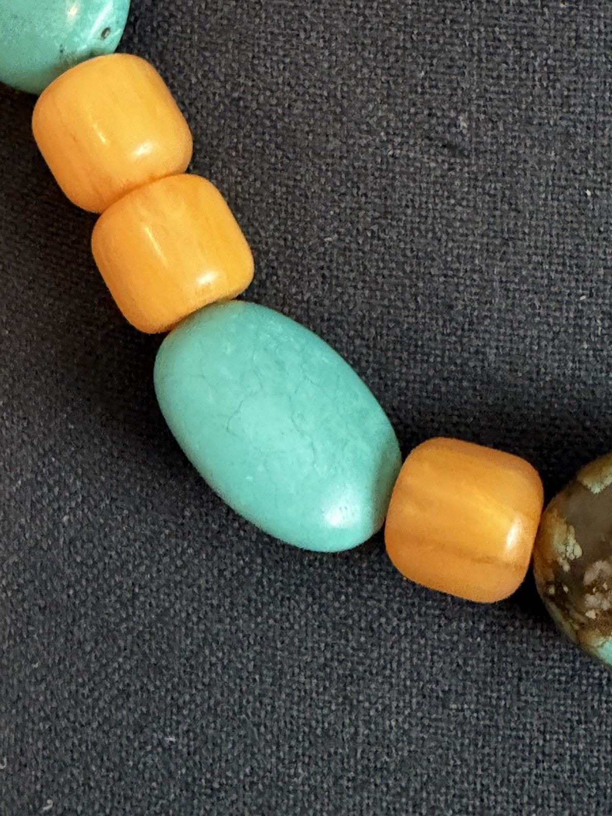 Vtg 925 Sterling Butterscotch Bakelite 17” Necklace BarrelBeads 1cm Tested 85.6g
