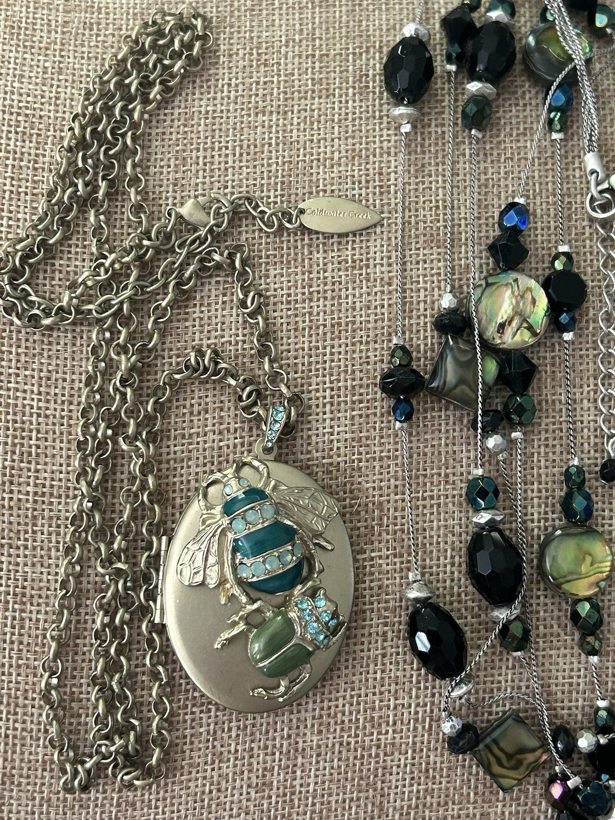 Vintage Signed Lot Coldwater Creek Necklaces Pendant Locket MOP Silver Gold Tone