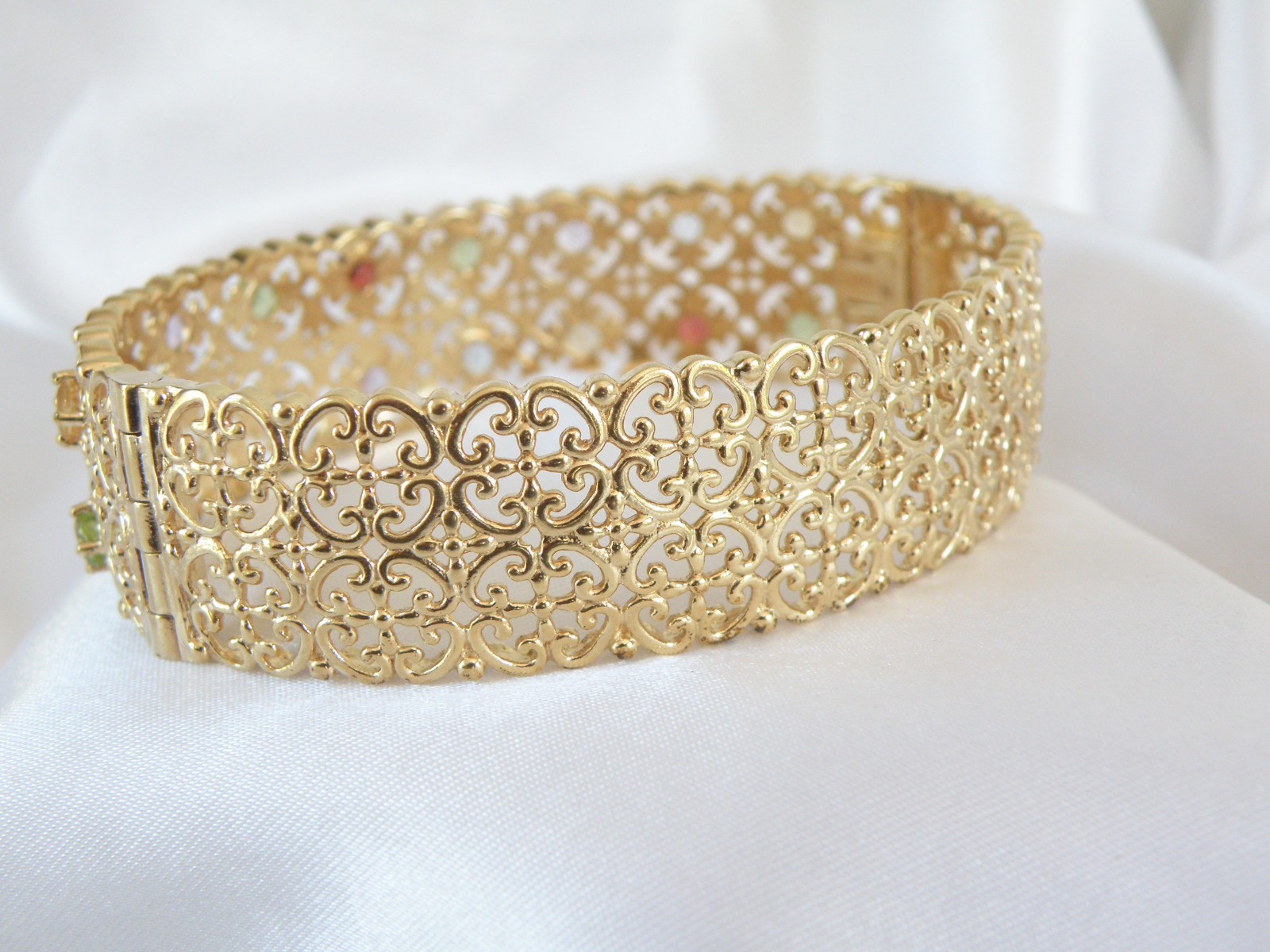 Sterling Silver 925 Gold on Natural Gemstone Statement Bracelet