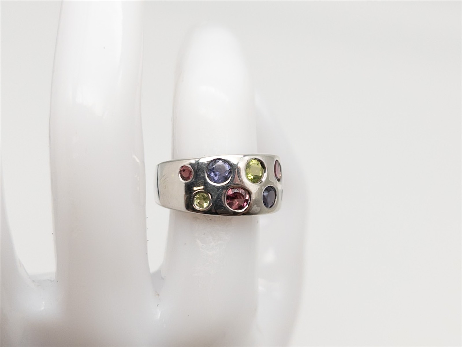 Designer $400 3ct Natural Garnet Iolite Periot Sterling Silver 10mm Band Ring