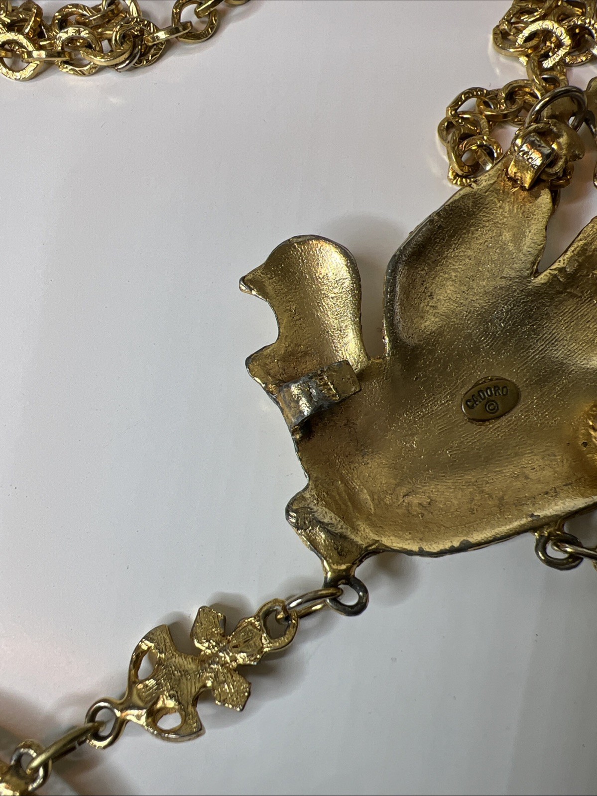 Vintage Cadoro Signed Gold Tone Bird Runway Statement Necklace Rare 16”