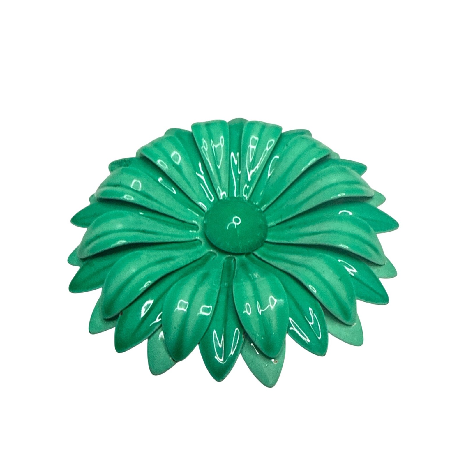 Vintage Green Enamel Flower Brooch Daisy Retro Mid Century Costume Jewelry Pin