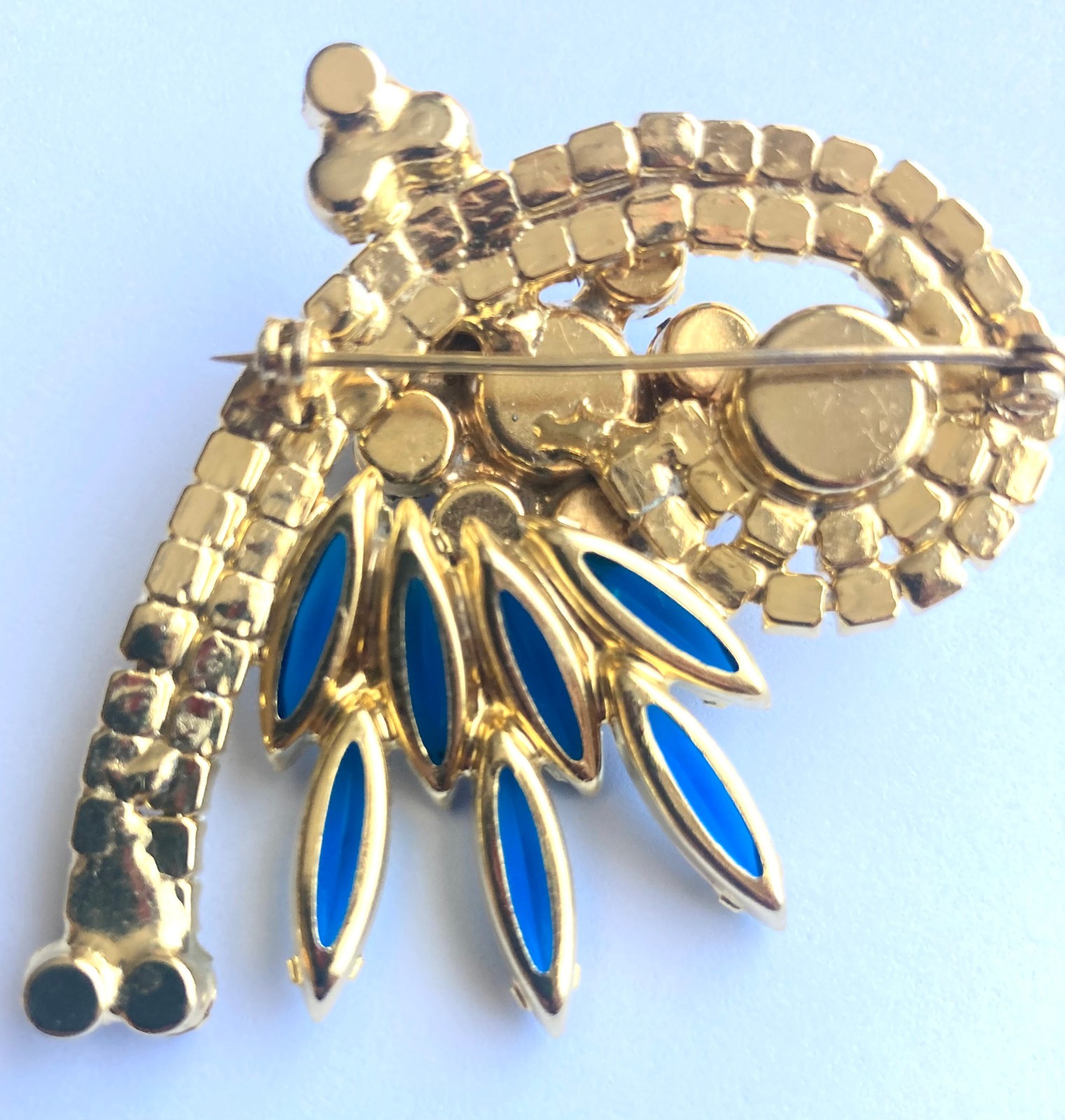 Verified JULIANA D&E Blue Open Back Navette AB Rhinestone Brooch Earring Set