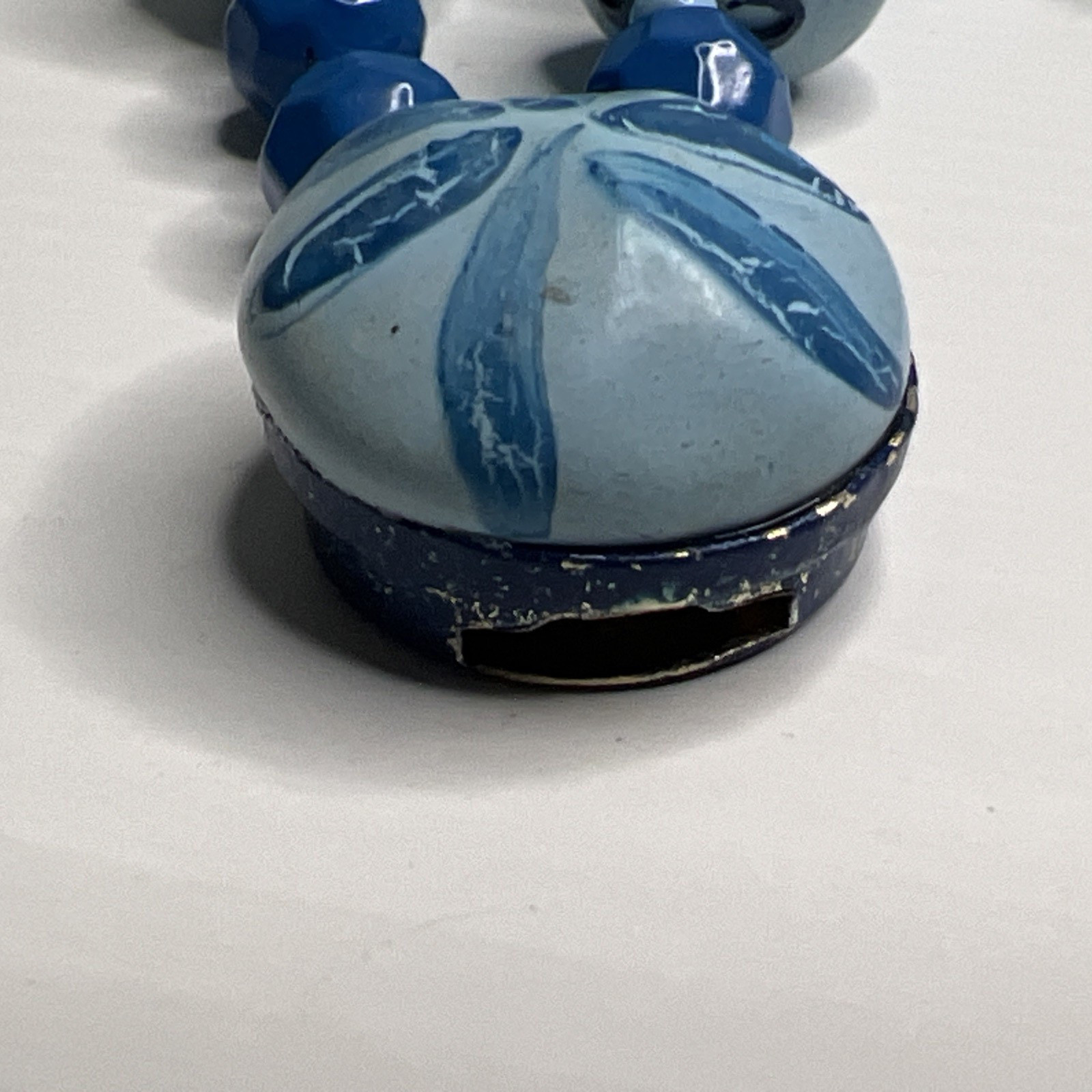 Hong Kong Blue Painted Bead Double Strand Necklace Box Tab Clasp