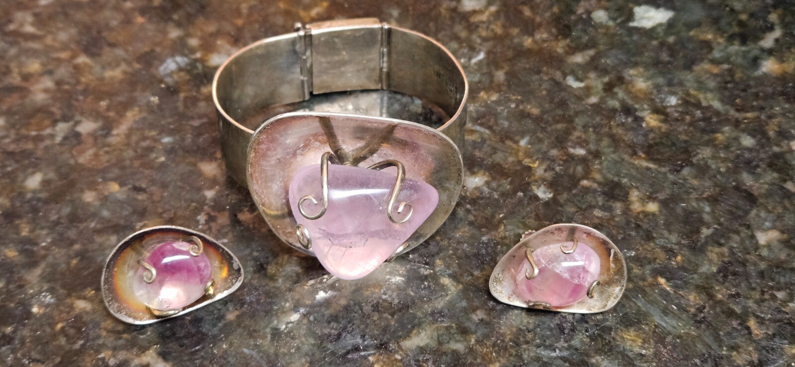 Vintage LOS CASTILLO Sterling Silver Bracelet Signed FREE Matching Earrings