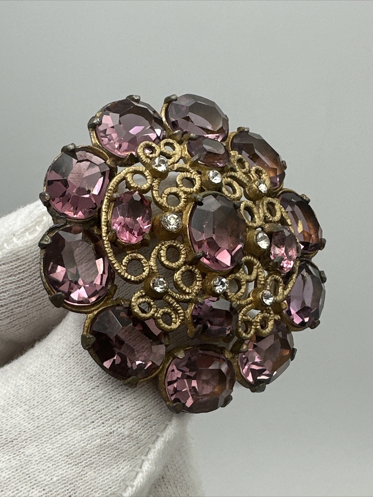 Antique Austrian Purple Crystal Brooch #746