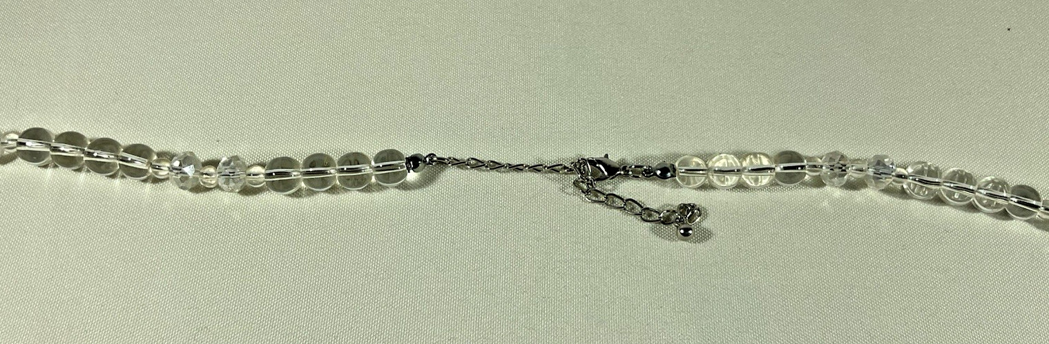 Mother of Pearl Abalone Necklace White Double Strand w/ Clear Glass Beads Chic