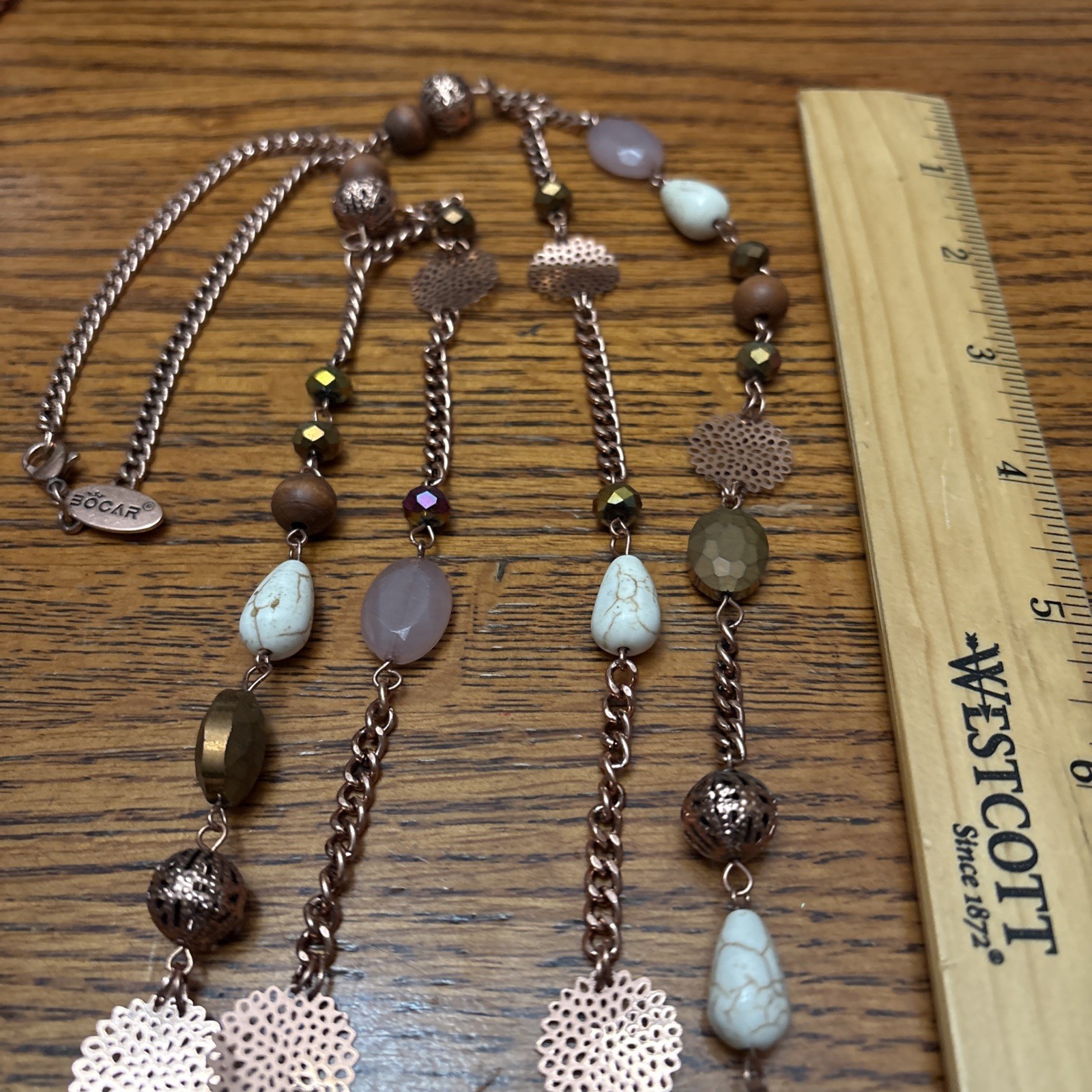 COLDWATER CREEK Quartz Stone & Wood Beaded Multi Strand Necklace Brown Boho