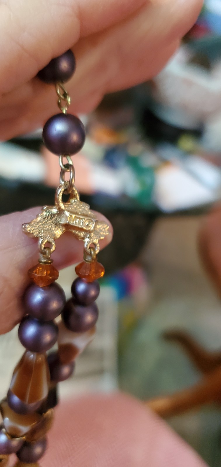 Vtg ART Arthur Pepper Double Strand Venetian Purple Crystal Gold Tone Necklace