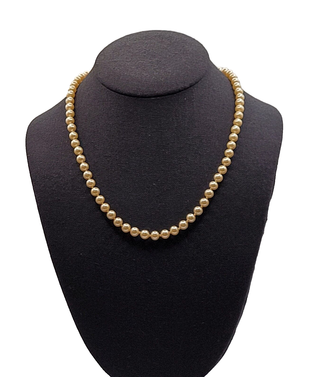 Cream Hand Knot Faux Pearl Bead Necklace GSilver Mark Vintage Necklace 19 Inch