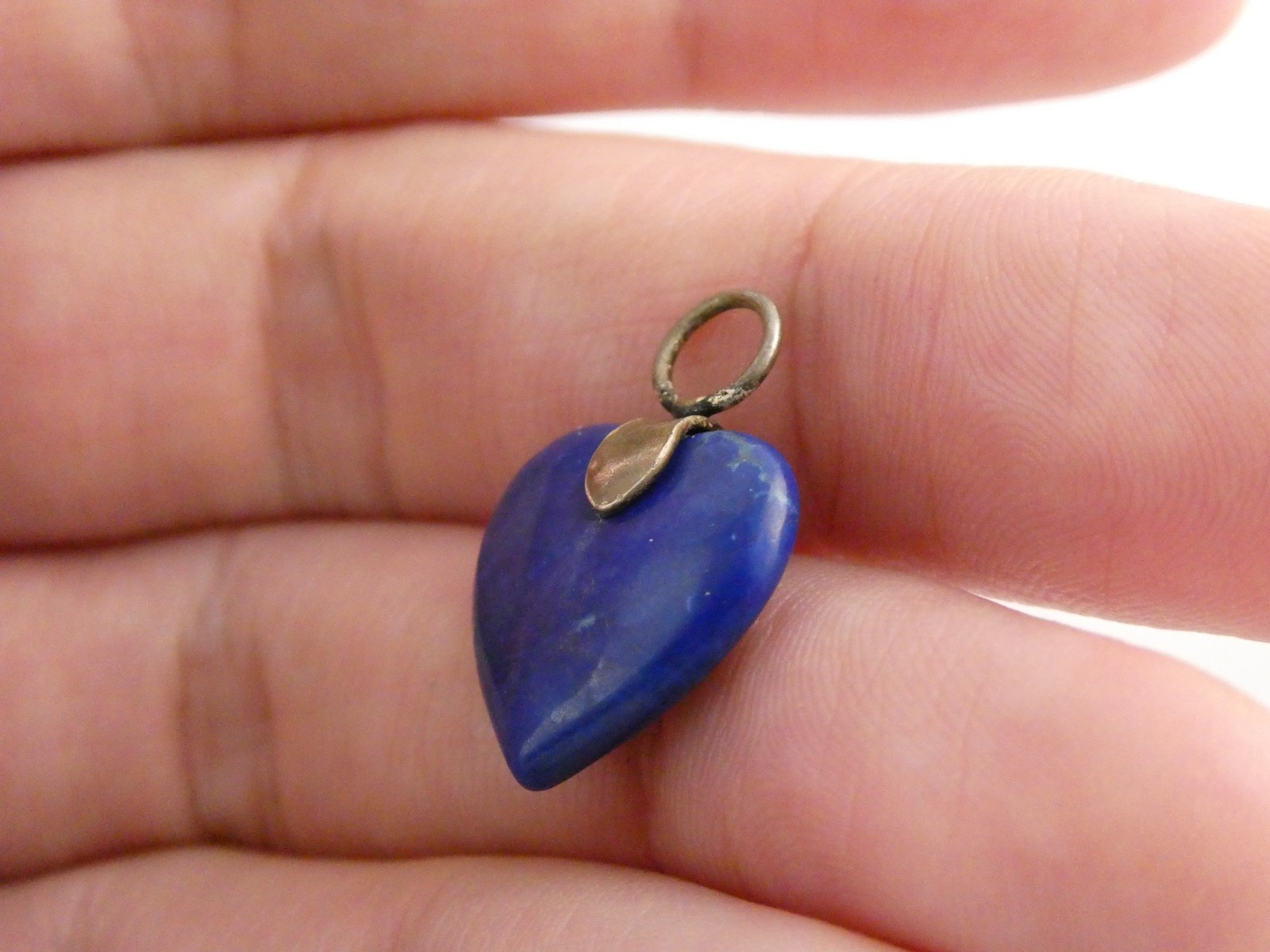 Sterling Silver Lapis Lazuli Heart Charm 1.9g NEEDS BAIL .75 Inch Length